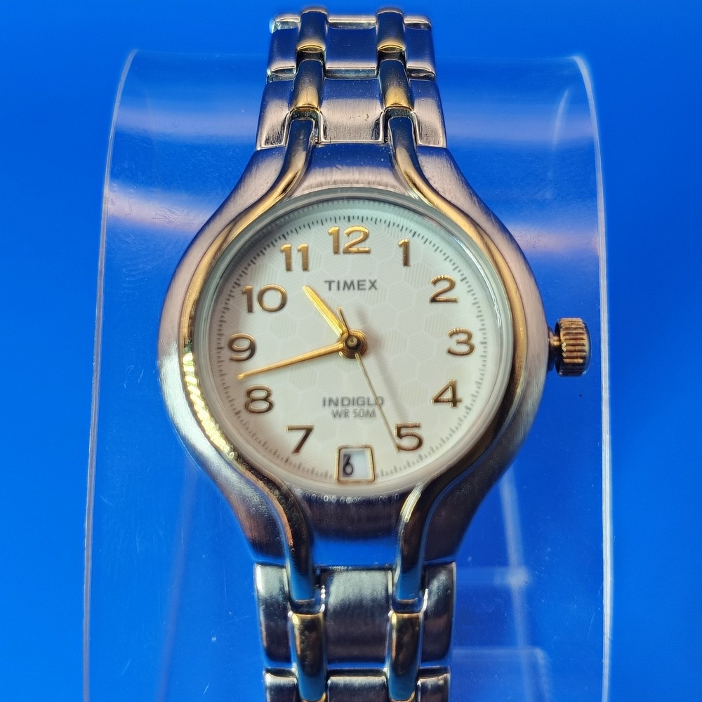 Vintage 2001 Timex Indiglo‎ 27mm Two Tone Women's Quartz Watch Fits 6.75 & Below